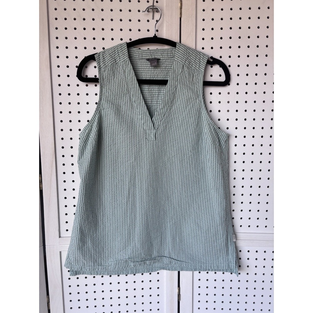 Eddie Bauer Women's Small Green Striped 100% Cotton Tank Top Sleeveless Shirt